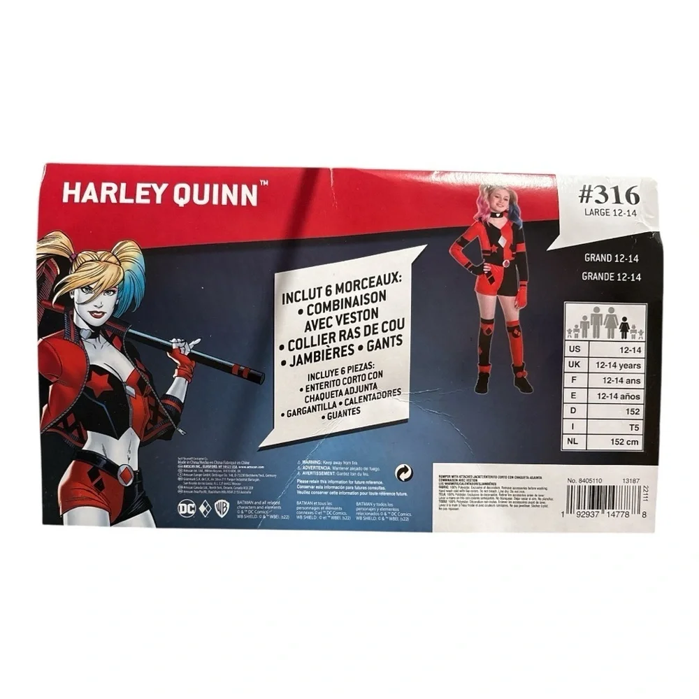 NWT Harley Quinn Halloween Costume Dress Up Cosplay DC Comics Child Large 12-14 - Picture 2 of 4